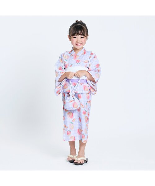 Ampersand（アンパサンド）の「【帯2本セット/ジュニア対応】ワンピースとしても着られる！ ももとギンガム浴衣（浴衣・キッズ・ラベンダー/イエロー/ピンク・80/90/100/110/120/130/140）」の4枚目の写真