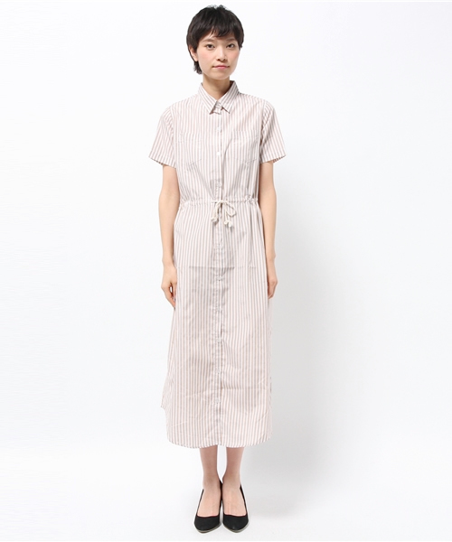 SEVENDAYS=SUNDAY(セブンデイズサンデイ)の「ロンドンストライプ 半袖シャツワンピース(ワンピース・レディース・ベージュ・LARGE/MEDIUM)」の2枚目の写真