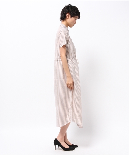 SEVENDAYS=SUNDAY(セブンデイズサンデイ)の「ロンドンストライプ 半袖シャツワンピース(ワンピース・レディース・ベージュ・LARGE/MEDIUM)」の3枚目の写真