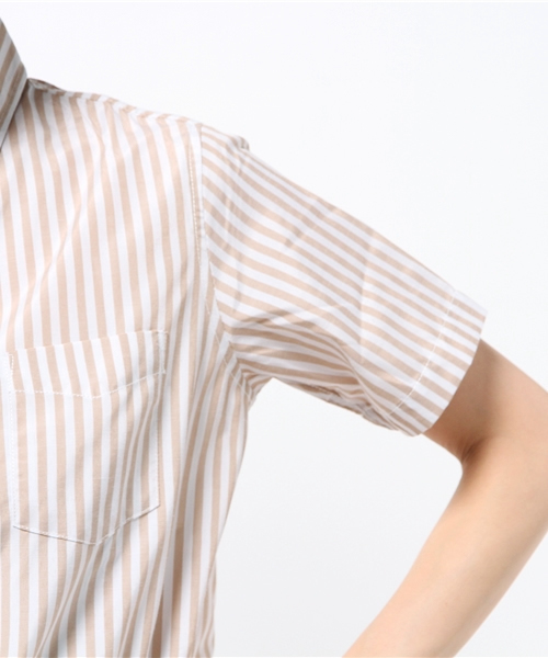 SEVENDAYS=SUNDAY(セブンデイズサンデイ)の「ロンドンストライプ 半袖シャツワンピース(ワンピース・レディース・ベージュ・LARGE/MEDIUM)」の6枚目の写真