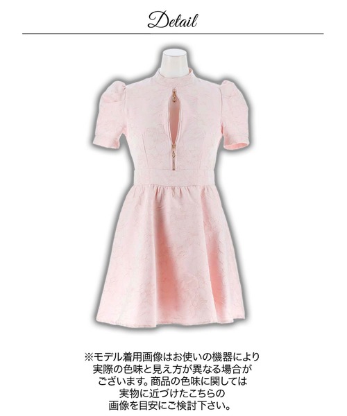 DAZZY(デイジー)の「フェミニン ラメフラワー フロントジップ 半袖Aラインミニドレス(ドレス・レディース・ピンク/アイボリー・M/L/S)」の7枚目の写真