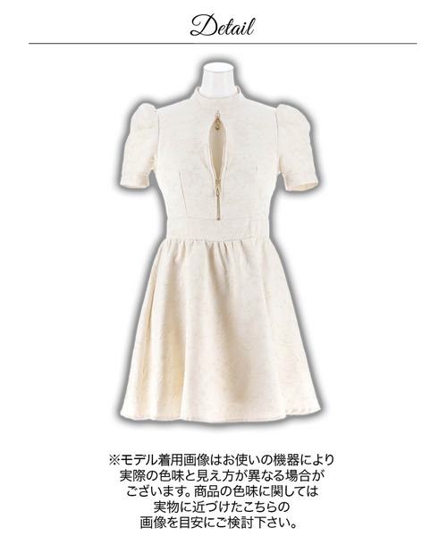 DAZZY(デイジー)の「フェミニン ラメフラワー フロントジップ 半袖Aラインミニドレス(ドレス・レディース・ピンク/アイボリー・M/L/S)」の9枚目の写真
