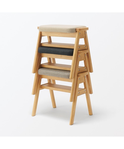 再生ポリエステル混 木製スタッキングスツール マスタード 幅49．3