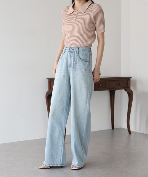 BLUEEAST(ブルーイースト)の「パールフラワーデニムパンツ(デニムパンツ・レディース・ブルー・LARGE/MEDIUM/SMALL)」の21枚目の写真