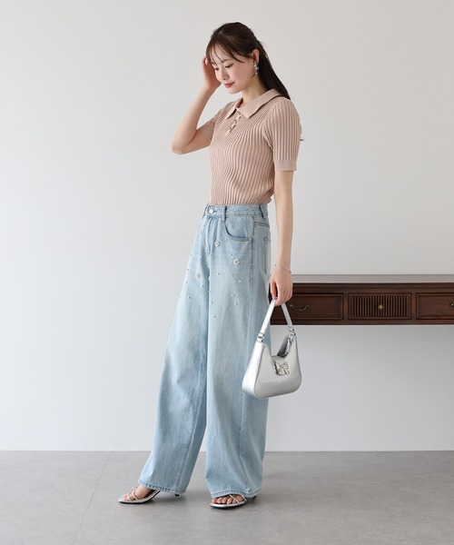 BLUEEAST(ブルーイースト)の「パールフラワーデニムパンツ(デニムパンツ・レディース・ブルー・LARGE/MEDIUM/SMALL)」の18枚目の写真