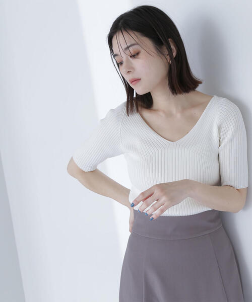 Vネックワイドリブニット セール】◇Vネックワイドリブニット（ニット/セーター