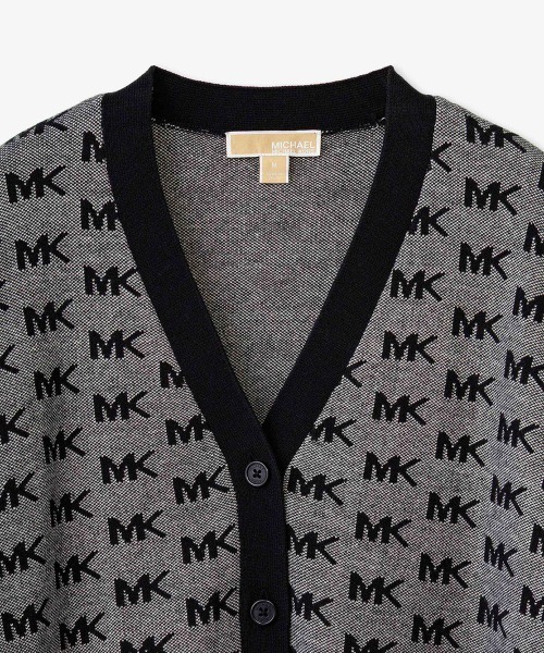 MICHAEL KORS - MICHAEL KORS マイケルコース MK ロゴ ジャカード カーディガン セール】MK ロゴ ジャカード Vネック カーディガン