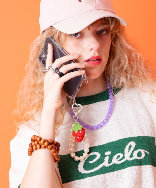 an meets zakka ストロベリー手編みニットチャームパールストラップ