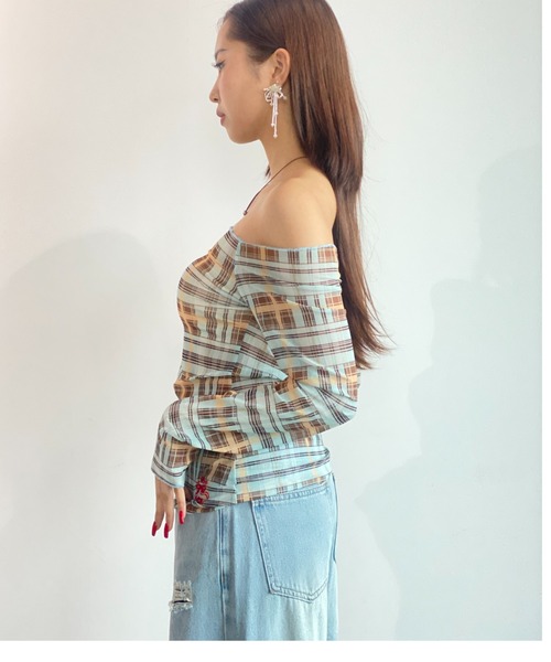セール】【チェック】シアーアシメカットロンTシャツ（Tシャツ