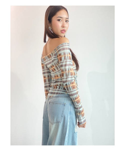 セール】【チェック】シアーアシメカットロンTシャツ（Tシャツ