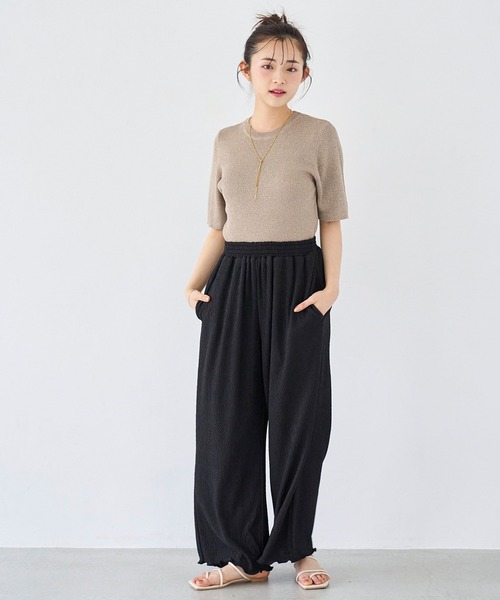 mil（ミル）の「カット楊柳 リラックスパンツ（その他パンツ・レディース・モカ/ブラック/サックスブルー・S-Short/M-Short/S-Regular）」の4枚目の写真