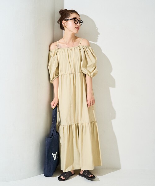 ワンピース 半袖 オフショルダー 無地 2WAY ティアード ロング セール】限定展開 2WAY オフショルダー ティアード ワンピース