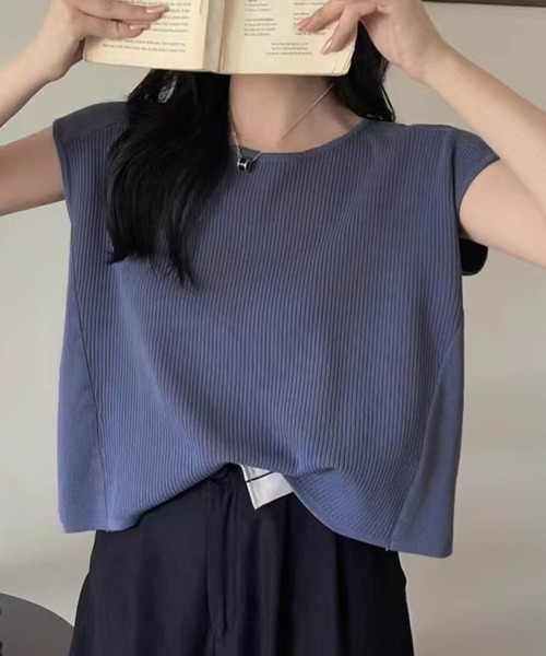 aimoha(アイモハ)の「【aimoha】フロントリブデザインノースリーブトップス (SS)(ベスト・レディース・チョコ/ライトベージュ/キャメル/グリーン/ブラック/ブルー・FREE)」の5枚目の写真