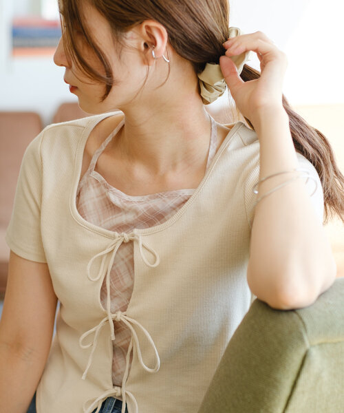 Kastane（カスタネ）の「【前後2WAY】チュールドッキングTEE（Tシャツ/カットソー・レディース・オフホワイト/サックスブルー/アイボリー・FREE）」の4枚目の写真