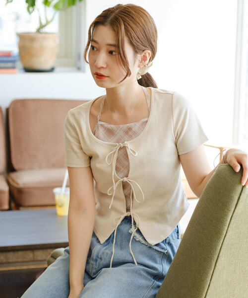 Kastane（カスタネ）の「【前後2WAY】チュールドッキングTEE（Tシャツ/カットソー・レディース・オフホワイト/サックスブルー/アイボリー・FREE）」の5枚目の写真