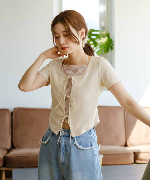 Kastane（カスタネ）の「【前後2WAY】チュールドッキングTEE（Tシャツ/カットソー・レディース・オフホワイト/サックスブルー/アイボリー・FREE）」の8枚目の写真