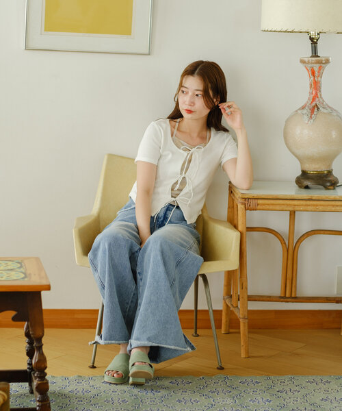 Kastane（カスタネ）の「【前後2WAY】チュールドッキングTEE（Tシャツ/カットソー・レディース・オフホワイト/サックスブルー/アイボリー・FREE）」の12枚目の写真