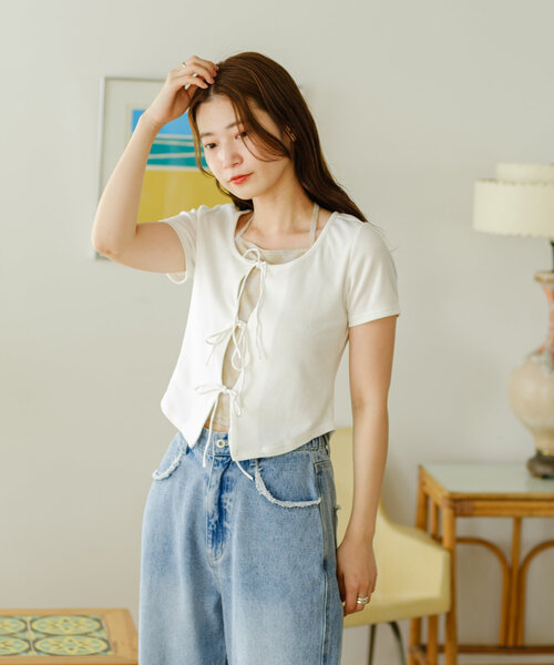 Kastane（カスタネ）の「【前後2WAY】チュールドッキングTEE（Tシャツ/カットソー・レディース・オフホワイト/サックスブルー/アイボリー・FREE）」の13枚目の写真