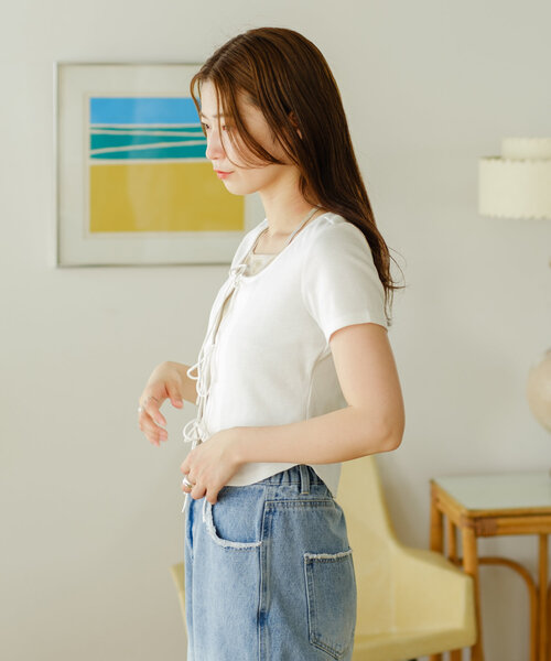 Kastane（カスタネ）の「【前後2WAY】チュールドッキングTEE（Tシャツ/カットソー・レディース・オフホワイト/サックスブルー/アイボリー・FREE）」の14枚目の写真