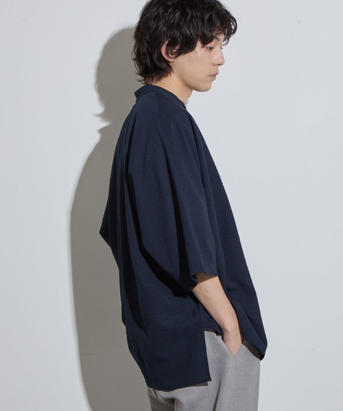 SLICK（スリック）の「【SLICK/スリック】Dot Air Seersucker Band Collar Dolmansleeve Shirt / ドットエアシアサッカーバンドカラードルマンスリーブシャツ/ オーバーサイズ/ テック素材（シャツ/ブラウス・メンズ・ネイビー/スミクロ・1/2/3）」の18枚目の写真