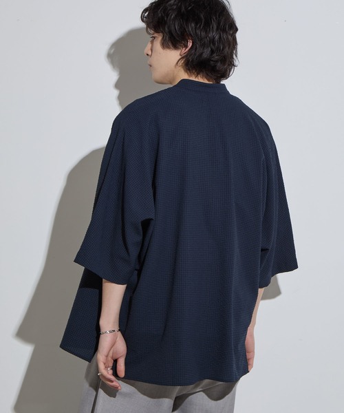 SLICK（スリック）の「【SLICK/スリック】Dot Air Seersucker Band Collar Dolmansleeve Shirt / ドットエアシアサッカーバンドカラードルマンスリーブシャツ/ オーバーサイズ/ テック素材（シャツ/ブラウス・メンズ・ネイビー/スミクロ・1/2/3）」の9枚目の写真
