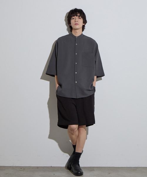 SLICK（スリック）の「【SLICK/スリック】Dot Air Seersucker Band Collar Dolmansleeve Shirt / ドットエアシアサッカーバンドカラードルマンスリーブシャツ/ オーバーサイズ/ テック素材（シャツ/ブラウス・メンズ・ネイビー/スミクロ・1/2/3）」の6枚目の写真