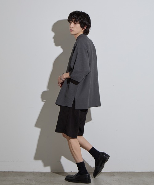 SLICK（スリック）の「【SLICK/スリック】Dot Air Seersucker Band Collar Dolmansleeve Shirt / ドットエアシアサッカーバンドカラードルマンスリーブシャツ/ オーバーサイズ/ テック素材（シャツ/ブラウス・メンズ・ネイビー/スミクロ・1/2/3）」の7枚目の写真