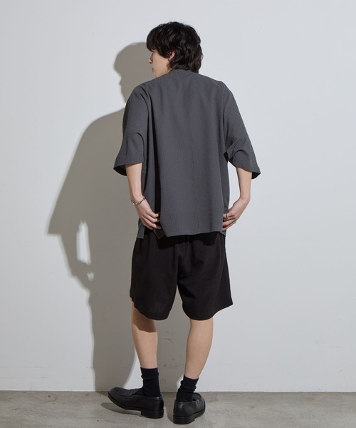SLICK（スリック）の「【SLICK/スリック】Dot Air Seersucker Band Collar Dolmansleeve Shirt / ドットエアシアサッカーバンドカラードルマンスリーブシャツ/ オーバーサイズ/ テック素材（シャツ/ブラウス・メンズ・ネイビー/スミクロ・1/2/3）」の19枚目の写真