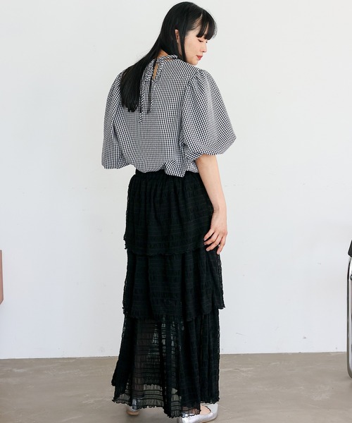 No Rule No Line（ノール－ルノーライン）の「シアーチュールティアードスカート ロングスカート マキシスカート シアースカート フリルスカート（スカート・レディース・アイボリー/ブラック・FREE）」の10枚目の写真