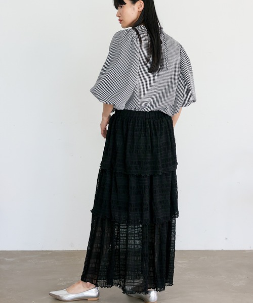 No Rule No Line（ノール－ルノーライン）の「シアーチュールティアードスカート ロングスカート マキシスカート シアースカート フリルスカート（スカート・レディース・アイボリー/ブラック・FREE）」の15枚目の写真