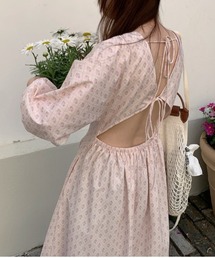 バルーンスリーブ バックオープンワンピース