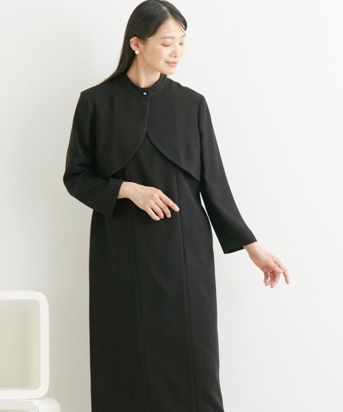 Neina（ネイナ）の「【喪服・礼服】日本製生地使用　洗える防しわパールボタン付きボレロ風ワンピース＜大きいサイズ有＞〔Neina〕（スーツセット・レディース・ブラック・5L/4L/3L/LL/L/M）」の4枚目の写真