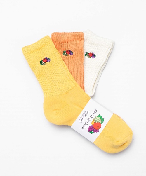 FRUIT OF THE LOOM(フルーツオブザルーム)の「【78】【FRUIT OF THE LOOM】3P 底パイル/リッチェル刺繍1クルーソックス(ソックス/靴下・レディース・その他・FREE)」の1枚目の写真