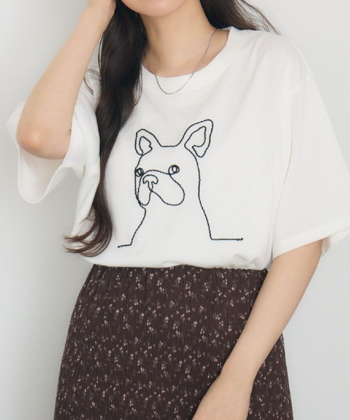 RETRO GIRL(レトロガール)の「コード刺繍アニマルTEE(Tシャツ/カットソー・レディース・ピンク/ブルー/オフホワイト・FREE)」の1枚目の写真