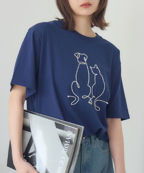RETRO GIRL(レトロガール)の「コード刺繍アニマルTEE(Tシャツ/カットソー・レディース・ピンク/ブルー/オフホワイト・FREE)」の2枚目の写真