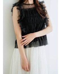 【SNSで話題!大人の上品可愛い】チュールフリル使いノースリーブトップス