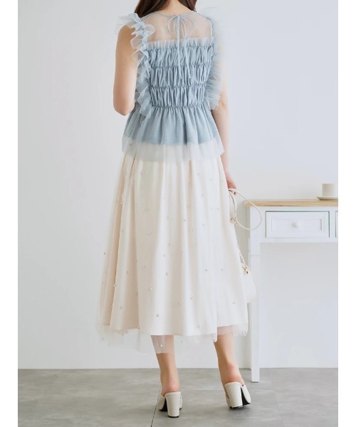 LUDIC PARK(ルディックパーク)の「【SNSで話題!大人の上品可愛い】チュールフリル使いノースリーブトップス(タンクトップ・レディース・グレー/アイボリー/ブラック/サックスブルー・S/M)」の22枚目の写真