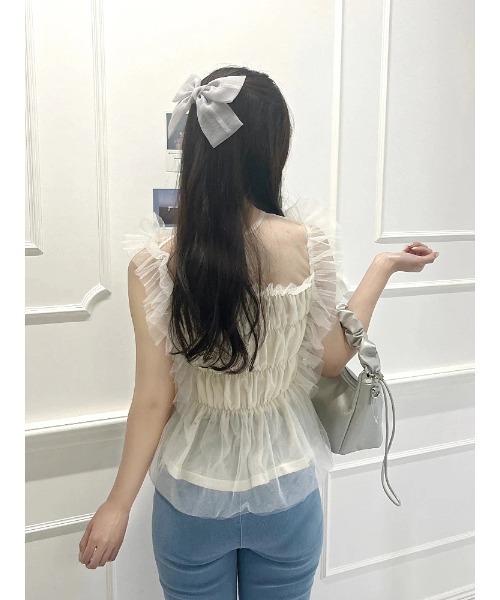 SNSで話題！大人の上品可愛い】チュールフリル使いノースリーブ