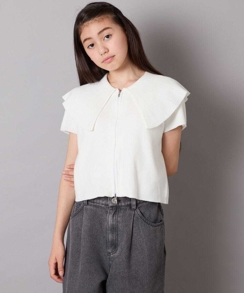 a.v.v（アーヴェヴェ）の「[130-160]ビッグカラージップアップニット（ニット/セーター・キッズ・ホワイト/ライトグレー・130/140/150/160）」の3枚目の写真