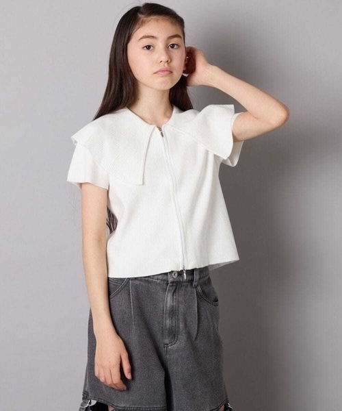 a.v.v（アーヴェヴェ）の「[130-160]ビッグカラージップアップニット（ニット/セーター・キッズ・ホワイト/ライトグレー・130/140/150/160）」の4枚目の写真