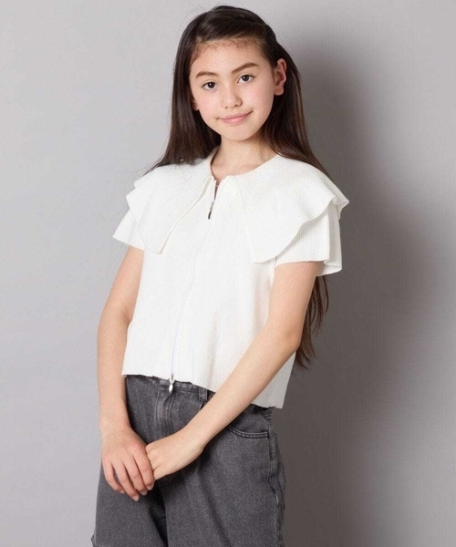 a.v.v（アーヴェヴェ）の「[130-160]ビッグカラージップアップニット（ニット/セーター・キッズ・ホワイト/ライトグレー・130/140/150/160）」の5枚目の写真