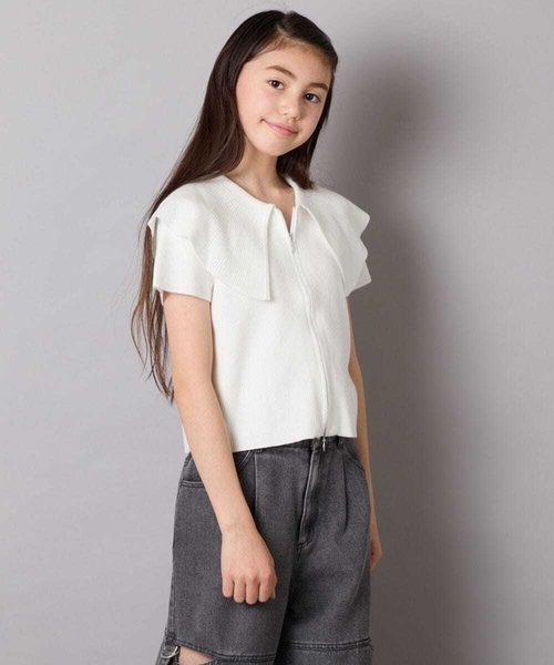 a.v.v（アーヴェヴェ）の「[130-160]ビッグカラージップアップニット（ニット/セーター・キッズ・ホワイト/ライトグレー・130/140/150/160）」の6枚目の写真