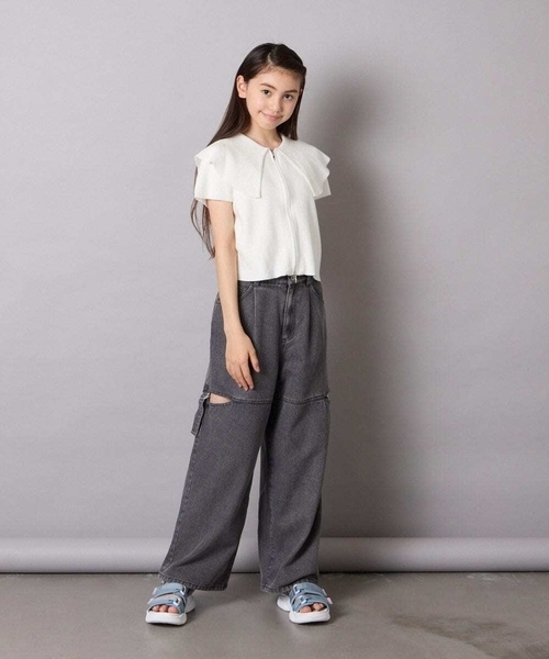 a.v.v（アーヴェヴェ）の「[130-160]ビッグカラージップアップニット（ニット/セーター・キッズ・ホワイト/ライトグレー・130/140/150/160）」の10枚目の写真