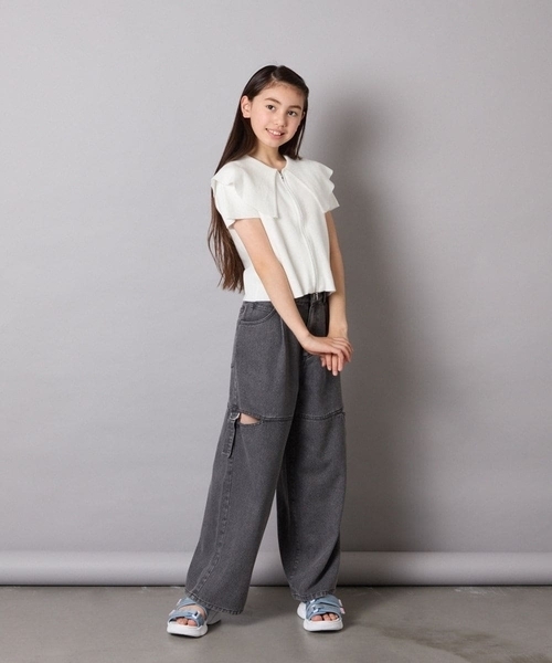 a.v.v（アーヴェヴェ）の「[130-160]ビッグカラージップアップニット（ニット/セーター・キッズ・ホワイト/ライトグレー・130/140/150/160）」の11枚目の写真