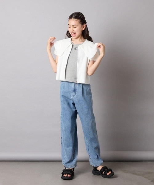 a.v.v（アーヴェヴェ）の「[130-160]ビッグカラージップアップニット（ニット/セーター・キッズ・ホワイト/ライトグレー・130/140/150/160）」の16枚目の写真