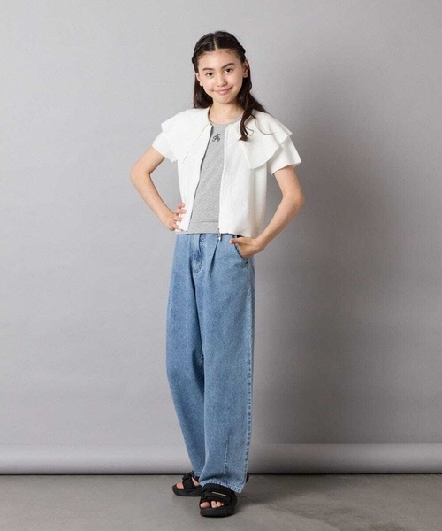 a.v.v（アーヴェヴェ）の「[130-160]ビッグカラージップアップニット（ニット/セーター・キッズ・ホワイト/ライトグレー・130/140/150/160）」の18枚目の写真