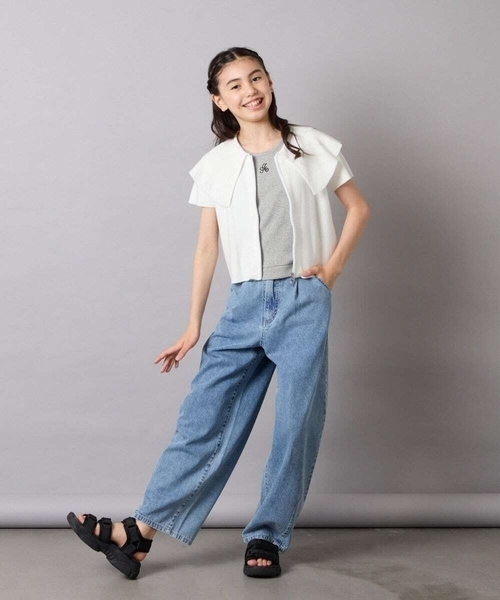 a.v.v（アーヴェヴェ）の「[130-160]ビッグカラージップアップニット（ニット/セーター・キッズ・ホワイト/ライトグレー・130/140/150/160）」の19枚目の写真