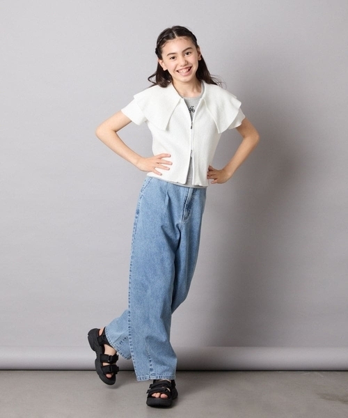 a.v.v（アーヴェヴェ）の「[130-160]ビッグカラージップアップニット（ニット/セーター・キッズ・ホワイト/ライトグレー・130/140/150/160）」の20枚目の写真