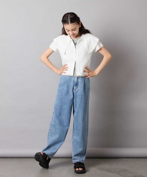 a.v.v（アーヴェヴェ）の「[130-160]ビッグカラージップアップニット（ニット/セーター・キッズ・ホワイト/ライトグレー・130/140/150/160）」の21枚目の写真