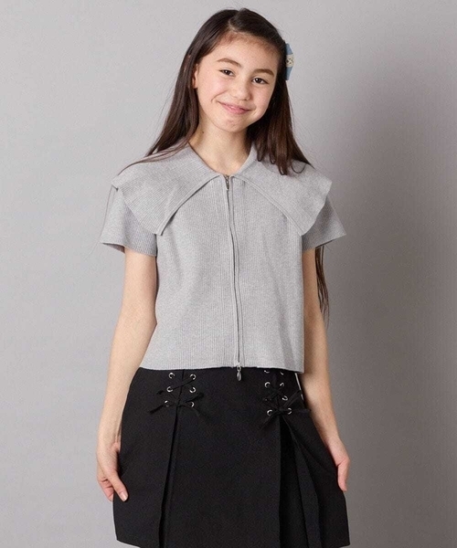 a.v.v（アーヴェヴェ）の「[130-160]ビッグカラージップアップニット（ニット/セーター・キッズ・ホワイト/ライトグレー・130/140/150/160）」の22枚目の写真